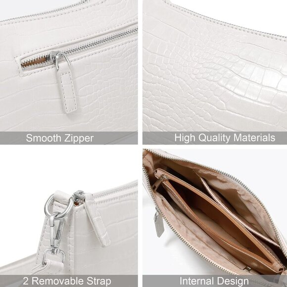 Small White Croc Pattern Nylon Shoulder Bag with 2 Removable Straps Compact Cros - Picture 4 of 8